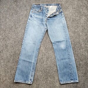 VTG Levis 501 Jeans Mens 27x28 Light Wash Blue Button Fly Straight Denim Y2K